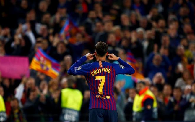 Philippe Coutinho festeja un gol con el Barcelona.