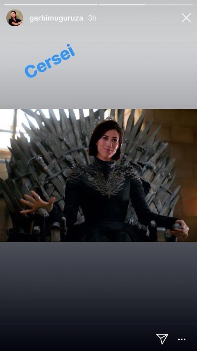 La foto de Garbiñe Muguruza en la que se hace pasar por Cersei Lannister, de 'Juego de Tronos'.