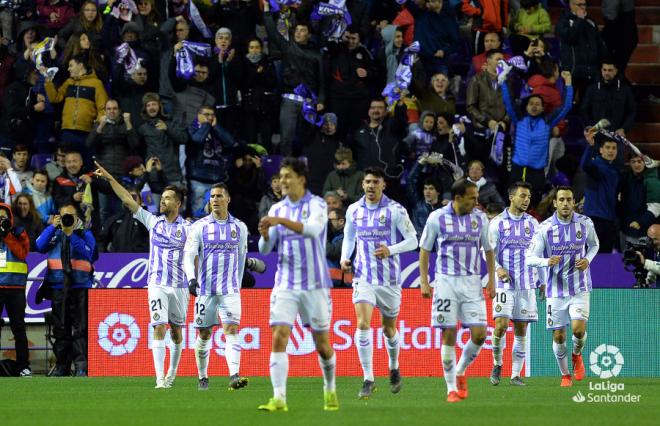 El Real Valladolid, tras el gol de la victoria ante el Girona Fc (Foto: LaLiga).