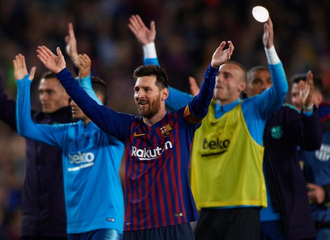Messi celebra el título de Liga.