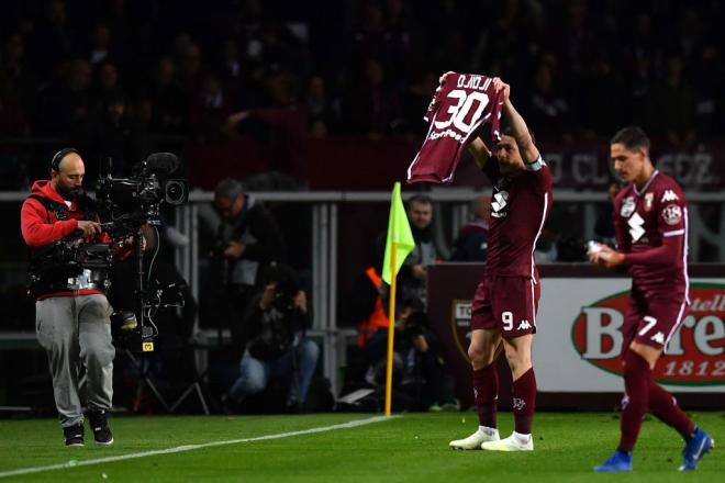 Belotti celebra su gol ante el Milan.