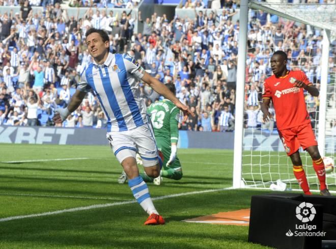 Oyarzabal celebra el segundo gol anotado al Getafe la pasada temporada (Foto: LaLiga).