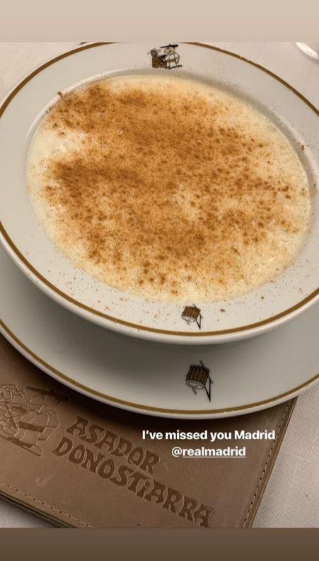 Foto de un arroz con leche, desayuno de Beckham en Madrid.