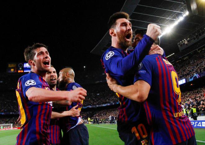 Messi, celebrando su segundo tanto (Foto: UEFA).