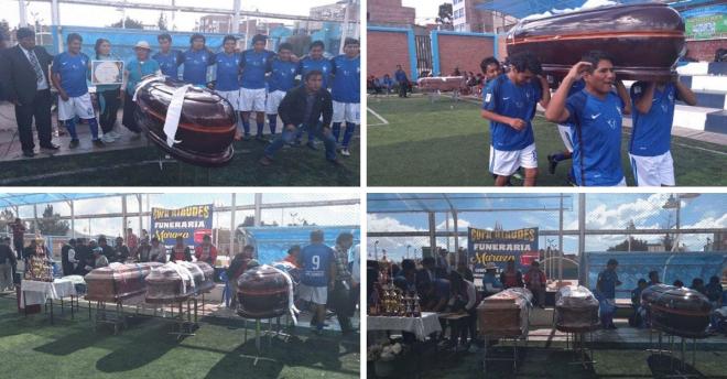 La Funeraria Flores celebra con su féretro la victoria en la Copa Ataúd.