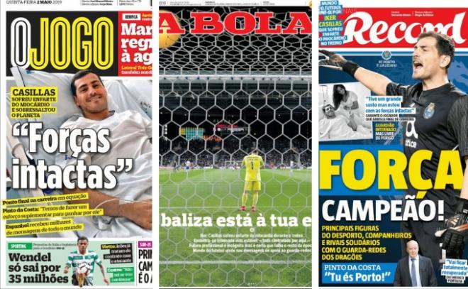 Portadas diarios portugueses jueves 2 de mayo en apoyo a Casillas.