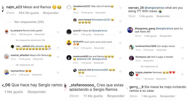 Varios comentarios de seguidores de Messi en los que le dicen que está con Sergio Ramos (Fotos: Instagram).