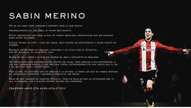 Sabin Merino se despide del Athletic.