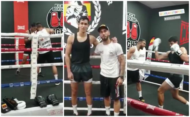 Diferentes imágenes de Aissa Mandi, junto al boxeador sevillano Carlos 'Ratón' Pérez (Foto: @carlosratonbox).