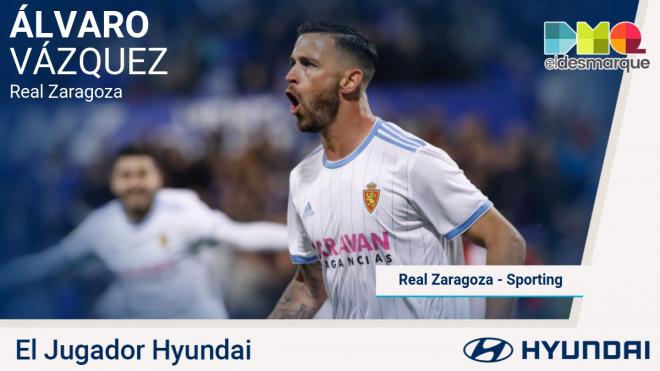 Álvaro Vázquez, jugador Hyundai del Real Zaragoza-Sporting.