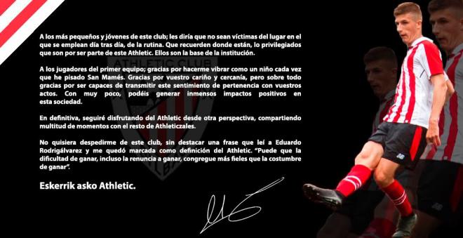 Carta de despedida de Matías Lizarazu en las redes sociales (Foto: @matiaslizarazu4).