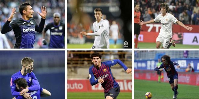 Óscar Rodríguez, Ferrán Torres, Bryan Gil, Dani Olmo, Carles Aleñá y Marc Cucurella, en el once de oro de Fútbol Draft.