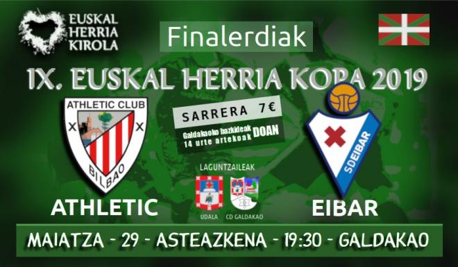 Cartel de la semifinal de la Euskal Kopa Athletic-Eibar, quese disputará el miércoles en Galdakao (Foto: Euskal Herria Kirola).