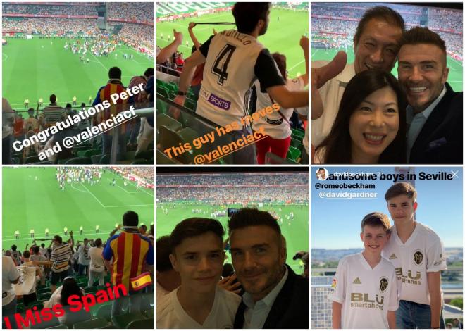 David y Romeo Beckham apoyaron al Valencia en la final de la Copa del Rey (Fotos: @davidbeckham).