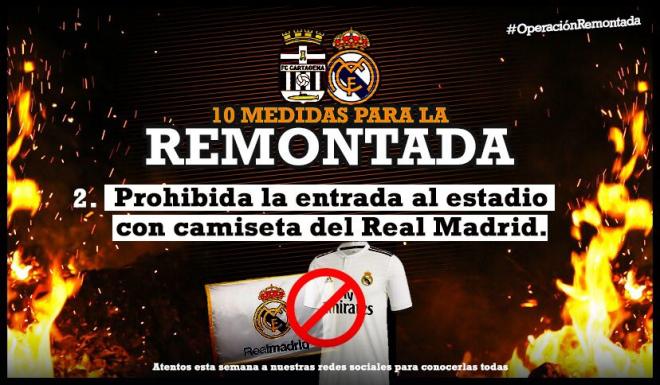 El Cartagena prohíbe en su Twitter vestir camisetas del Real Madrid en el Cartagonova.