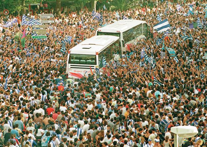 La celebración del ascenso a Primera en 1999.