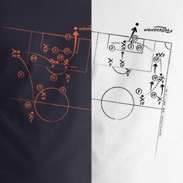 Los dibujos de las camisetas son las jugadas de los goles del Valencia en la final de Copa. (Foto: Wondergol)