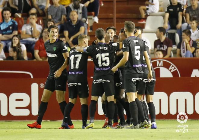 El equipo celebra el segundo gol en el Belmonte (Foto: LaLiga).
