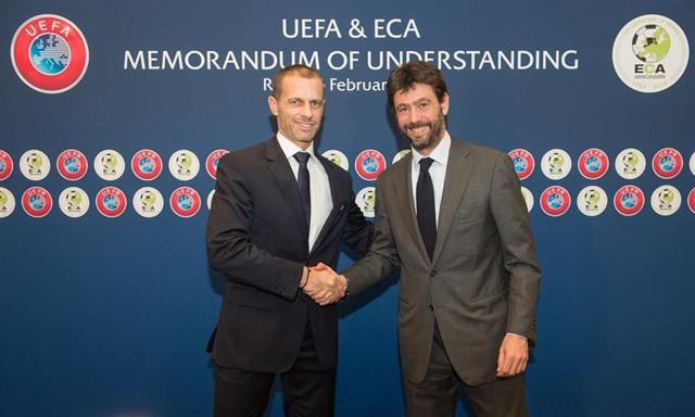 Ceferin, presidente de la UEFA, y Agnelli, presidente de la ECA.