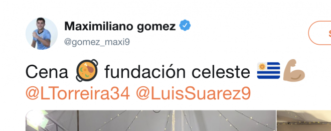 El tuit de Maxi Gómez con la paella de emoji (Foto: Twitter).