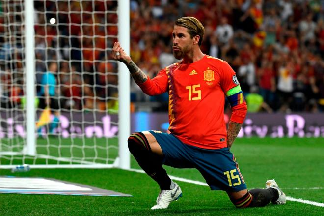 Sergio Ramos, celebrando un tanto con España (Foto: UEFA).
