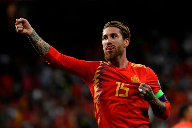 Ramos, celebrando un gol con la selección española (Foto: UEFA).