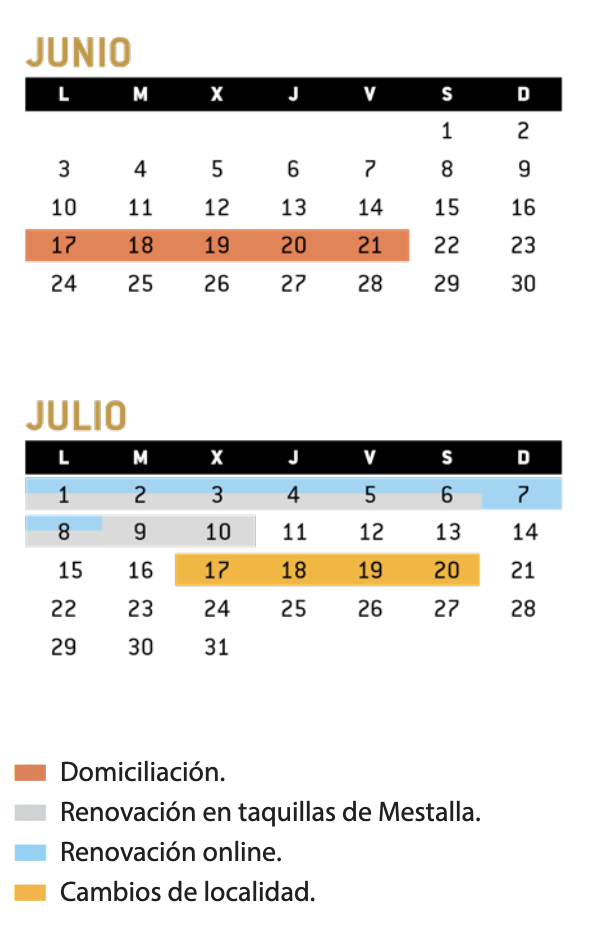 Calendario Renovación Abonos 2019-2020