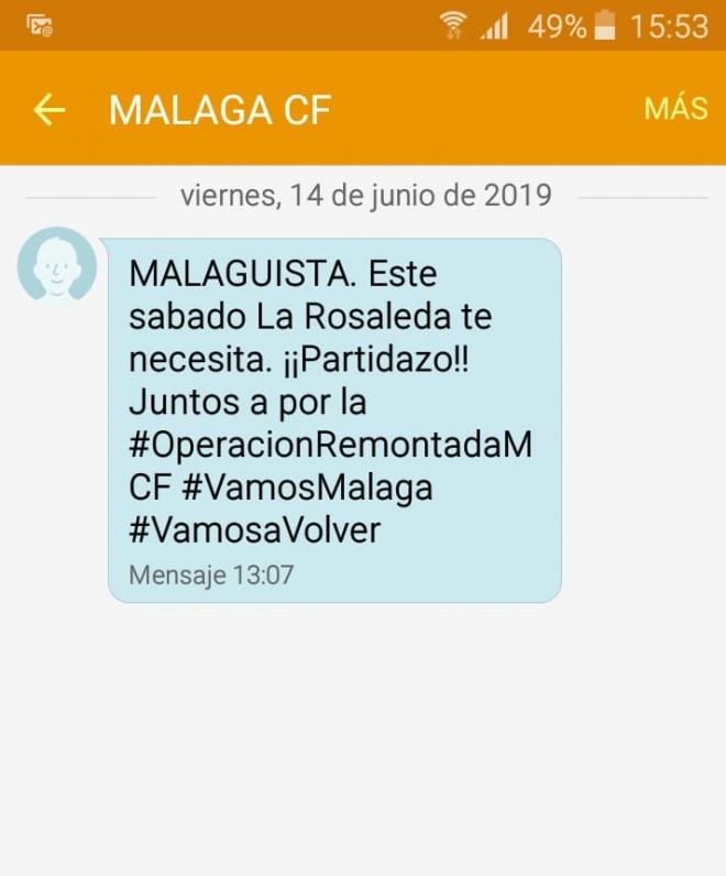 El mensaje del Málaga a los abonados.