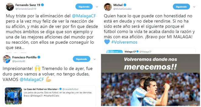 Mensajes de apoyo al Málaga de Fernando Sanz, Míchel, Portillo y Juanmi.