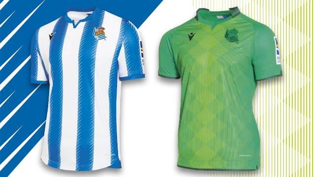 Las camisetas de la primera y segunda equipación de la Real Sociedad para la próxima temporada 19/29 (Foto: Real Sociedad).