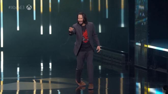 Keanu Reeves en la presentación de Cyberpunk 2077