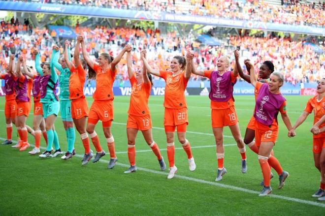 Las jugadoras holandesas, celebrando la victoria.