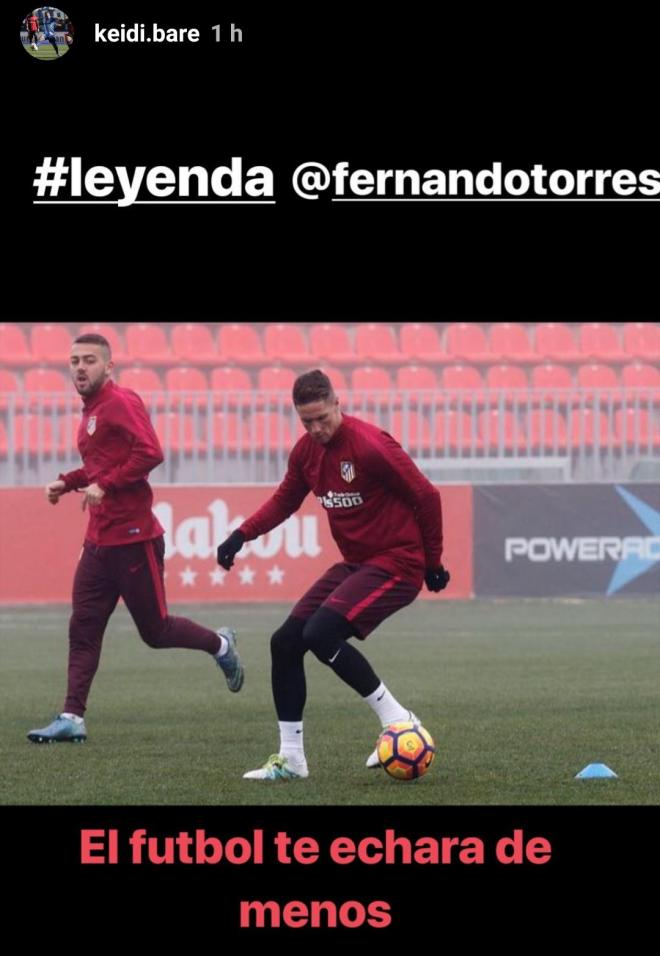Historia de Keidi Bare en Instagram dedicada a Fernando Torres.
