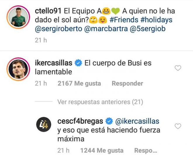 Comentarios de Casillas y Fábregas al cuerpo de Busquets.