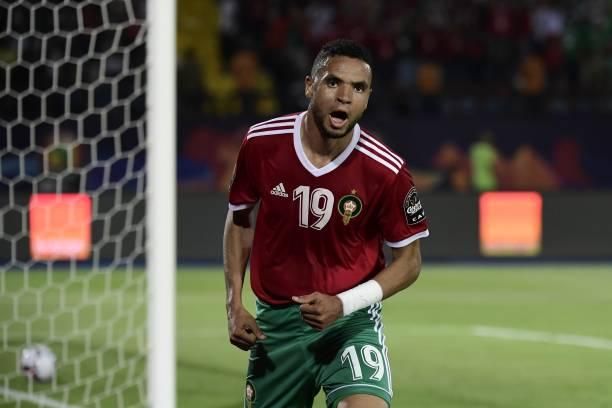 En-Nesyri celebra un gol con Marruecos.