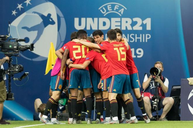 Celebración de un tanto español (Foto: UEFA).