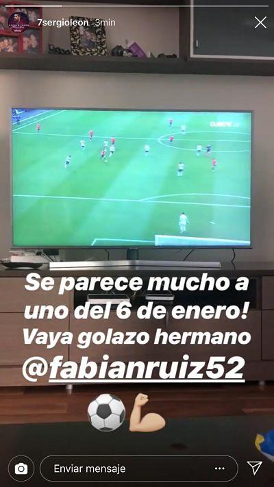 Sergio León celebra el gol de Fabián a Alemania.