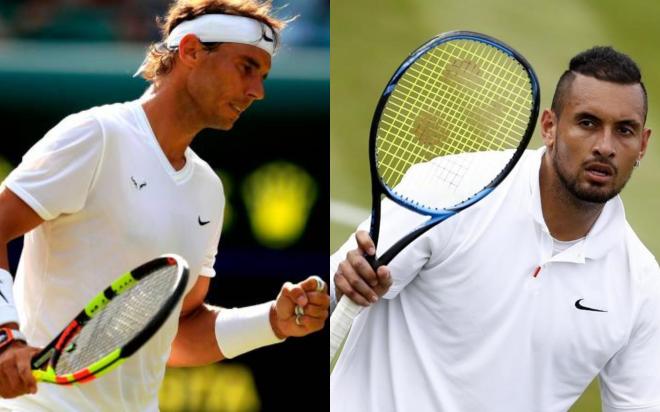 Rafa Nadal y Kyrgios, durante sus partidos de primera ronda de Wimbledon (Fotos: EFE).