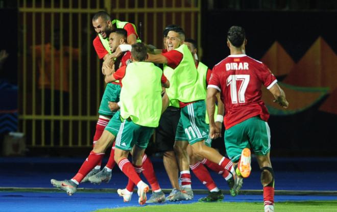 Celebración del gol de En-Nesyri a Benín (Foto: CAF Online).
