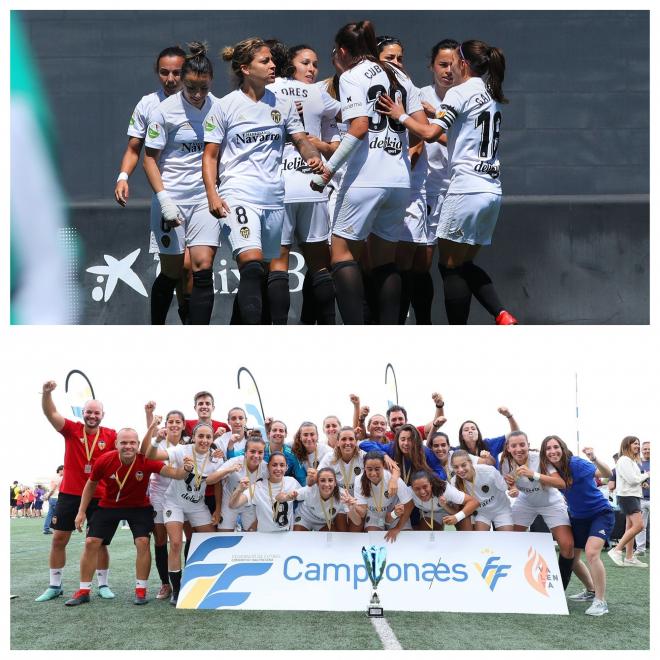 Primer Equipo (arriba) y equipo filial (bajo) del Valencia CF Femenino (Foto: Valencia CF)