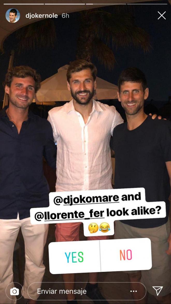 Djokovic pregunta a sus seguidores de Instagram si se parece al futbolista Fernando Llorente.
