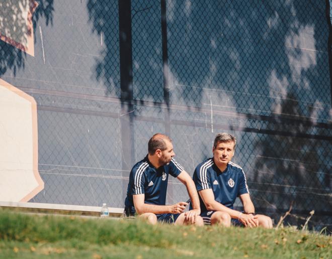 David Espinar y Miguel Ángel Gómez, en un entrenamiento de la gira americana (Foto: RealValladolid.es)
