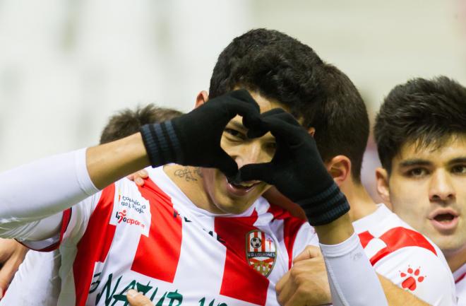 Marcos André, tras un gol con la UD Logroñes (Foto: Fernando Díaz | ElRadioNauta)