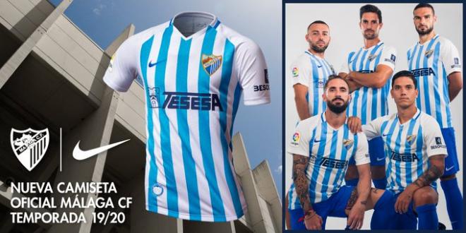 La primera camiseta del Málaga para la temporada 2019/2020.