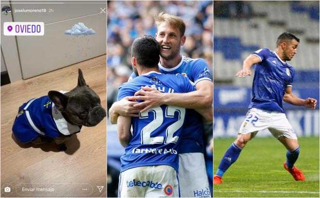 Carlos Hernández, Joselu y sus perros del Real Oviedo.