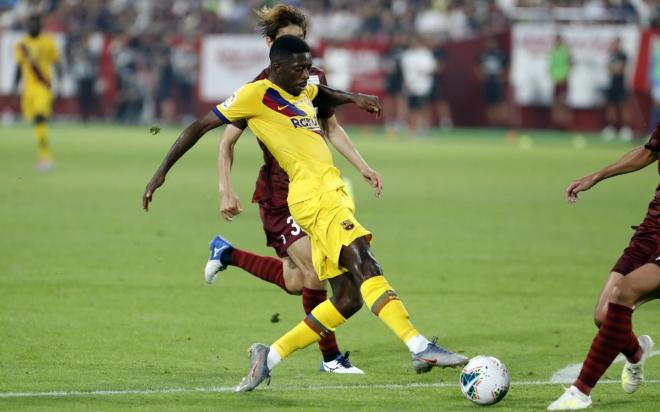 Dembélé dispara en el partido de pretemporada ante el Vissel Kobe (Foto: FCB).