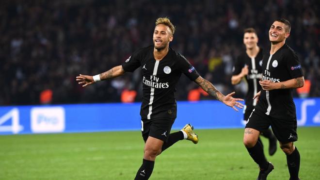 Neymar, celebrando un gol con el PSG en la pasada temporada.
