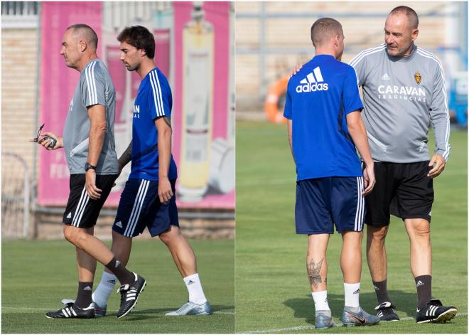 Víctor Fernández comparte charlas individuales con Eguaras y Pep Biel (Foto: Daniel Marzo).