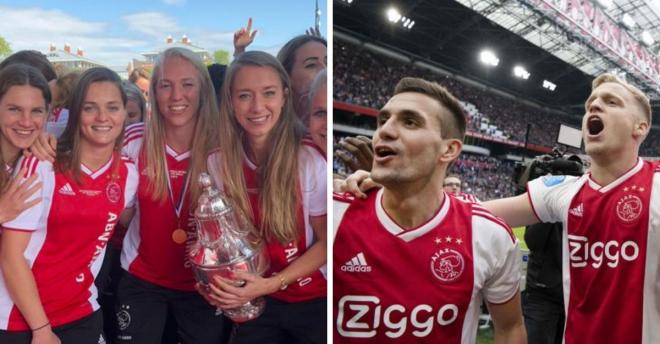 Las jugadoras y jugadores del Ajax celebran los triunfos de la pasada temporada.
