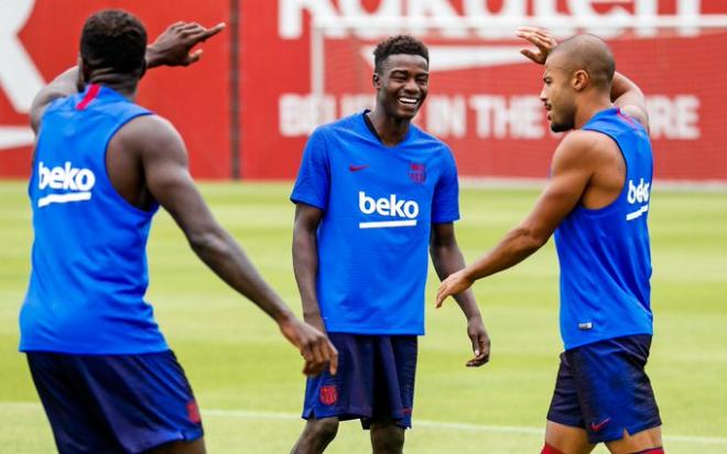 Wagué, jugador del FC Barcelona, en su regreso a los entrenamientos.